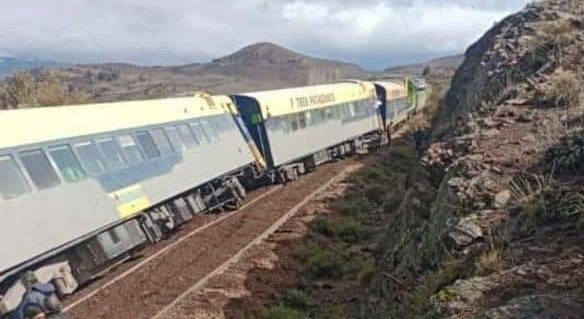 Operarios trabajan tras descarrilo del Tren Patagónico